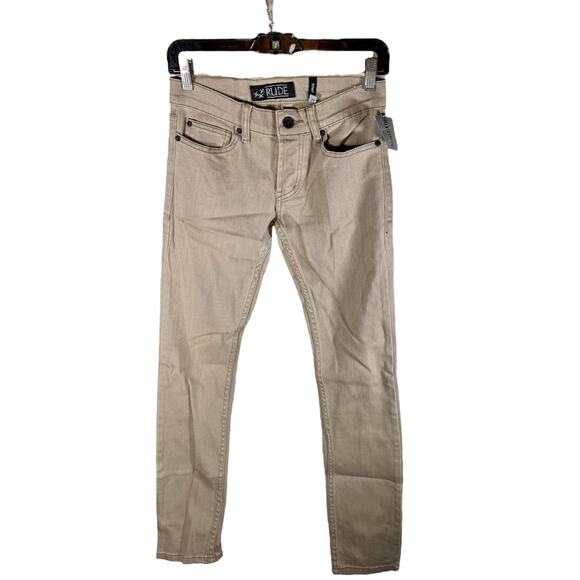 RUDE Hot Topic Men's 26x32 Tan Khaki Colored Skinny Slight Stretch Denim Jeans - Picture 2 of 11